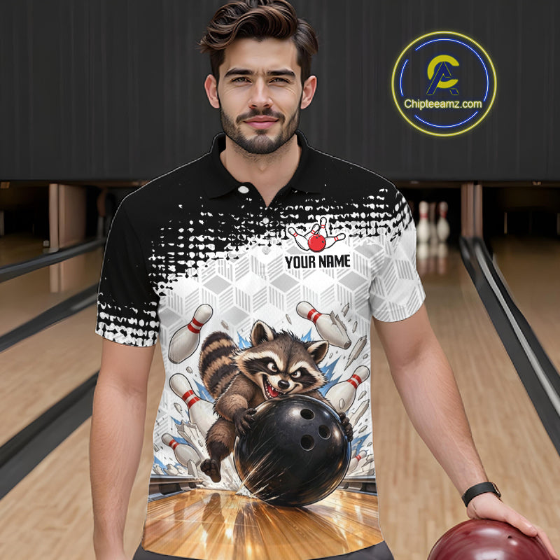 Custom Funny Raccoon Bowling Shirt Black White Bowling Jersey