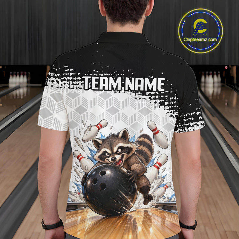 Custom Funny Raccoon Bowling Shirt Black White Bowling Jersey