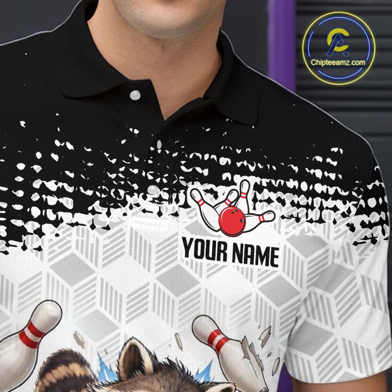 Custom Funny Raccoon Bowling Shirt Black White Bowling Jersey