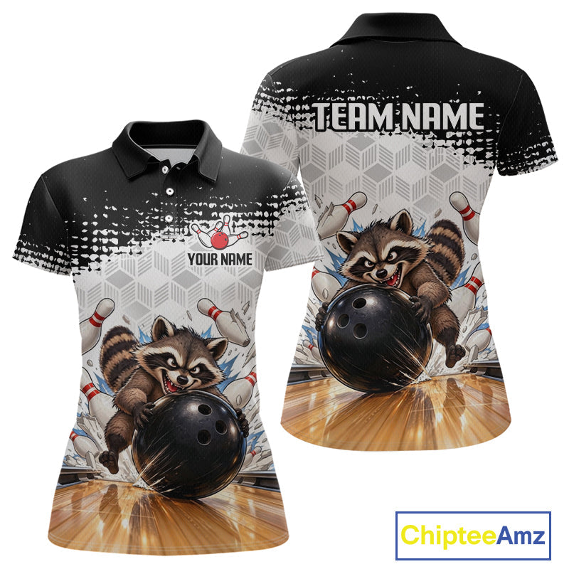 Custom Funny Raccoon Bowling Shirt Black White Bowling Jersey