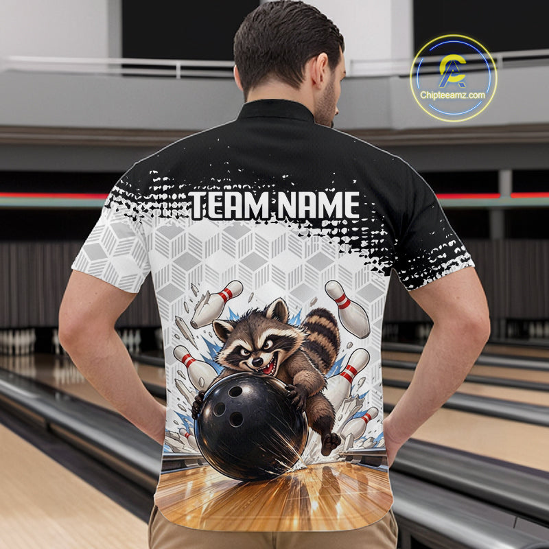 Custom Funny Raccoon Bowling Shirt Black White Bowling Jersey