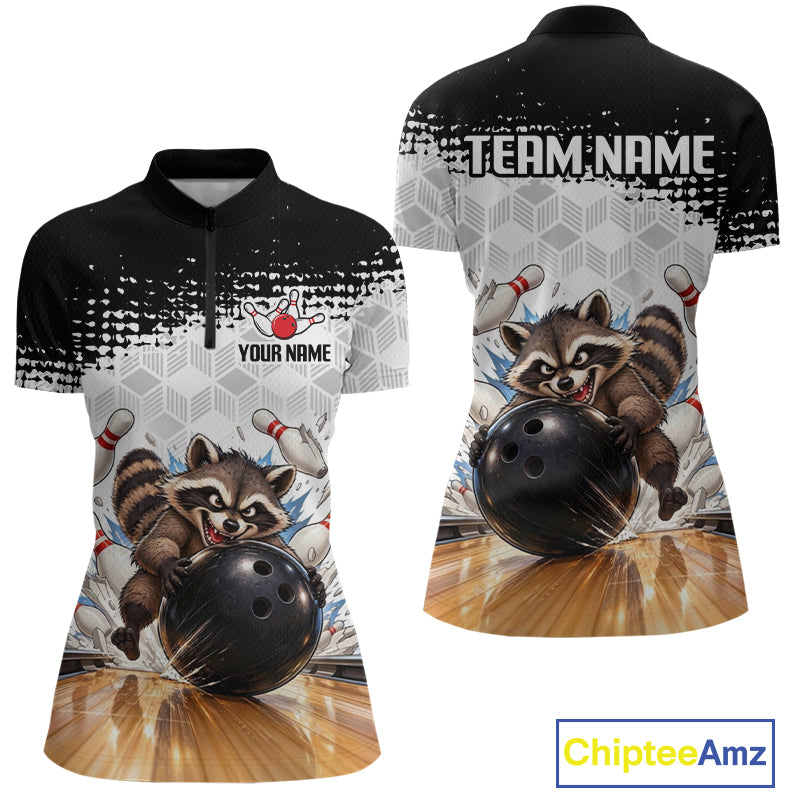 Custom Funny Raccoon Bowling Shirt Black White Bowling Jersey