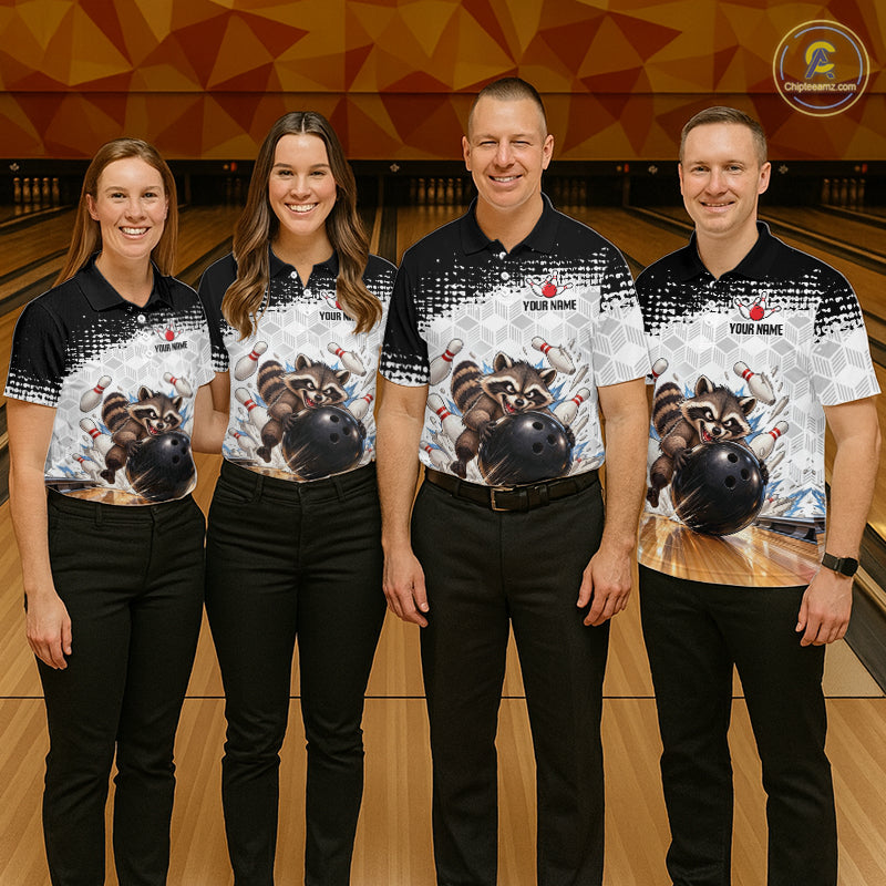 Custom Funny Raccoon Bowling Shirt Black White Bowling Jersey