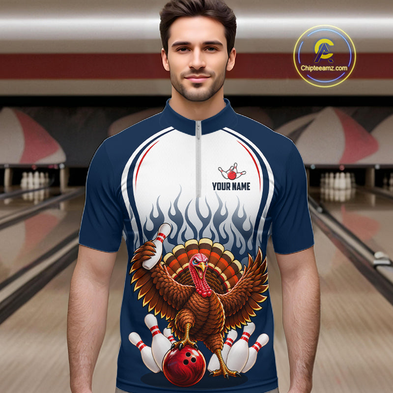 Funny Turkey Bowling Shirts Personalized Navy Bowling Jersey League