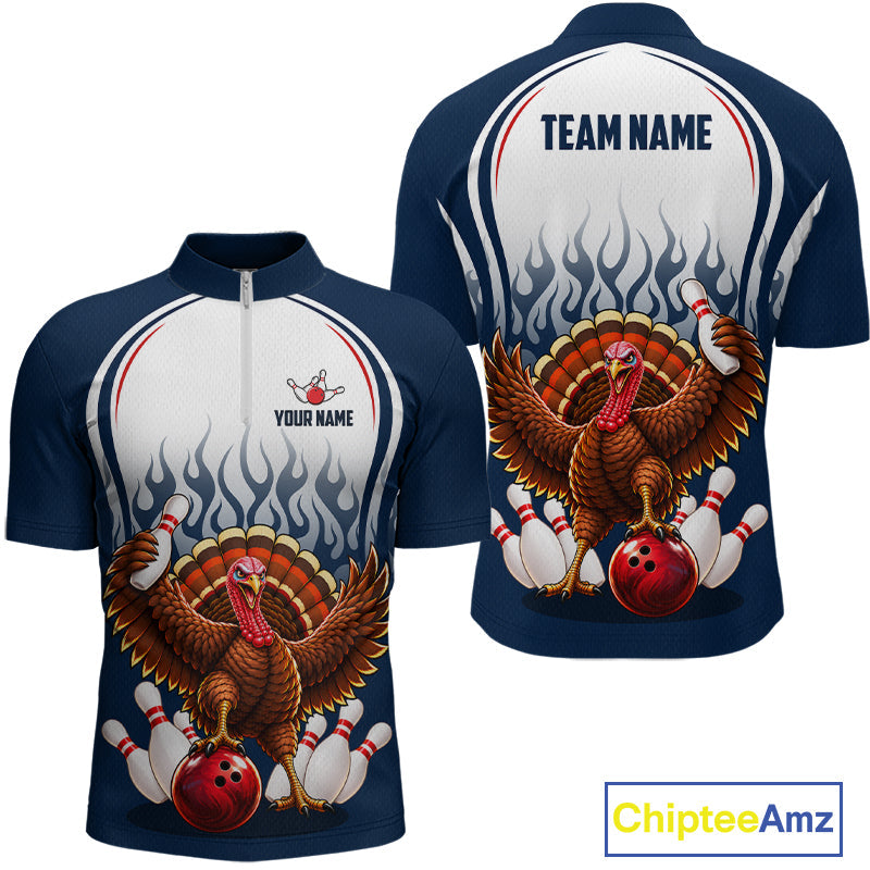Funny Turkey Bowling Shirts Personalized Navy Bowling Jersey League
