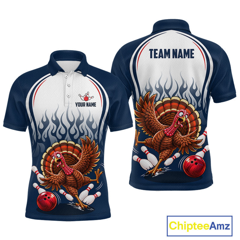 Custom Funny Turkey Bowling Shirts Navy Bowling League Jersey