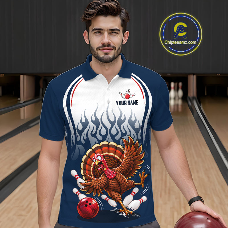 Custom Funny Turkey Bowling Shirts Navy Bowling League Jersey