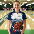 Custom Funny Turkey Bowling Shirts Navy Bowling League Jersey
