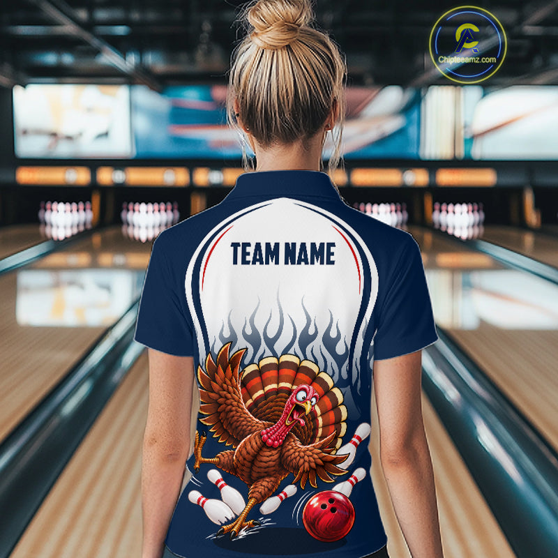 Custom Funny Turkey Bowling Shirts Navy Bowling League Jersey