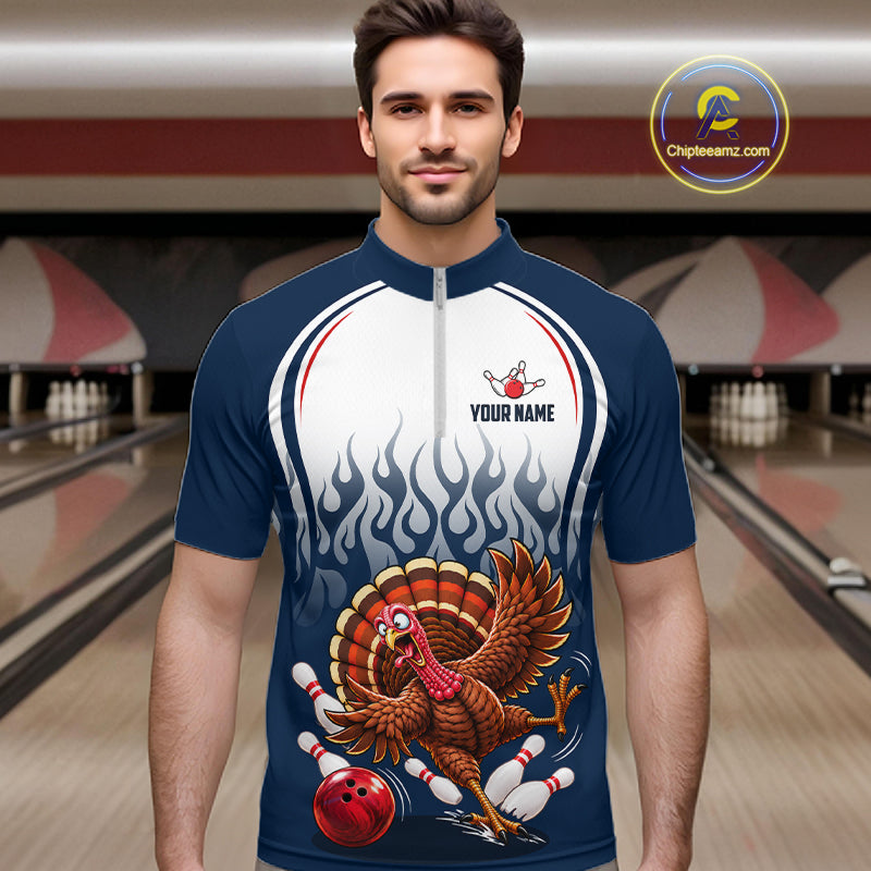 Custom Funny Turkey Bowling Shirts Navy Bowling League Jersey