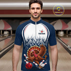 Custom Funny Turkey Bowling Shirts Navy Bowling League Jersey