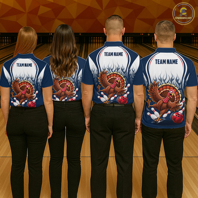 Custom Funny Turkey Bowling Shirts Navy Bowling League Jersey