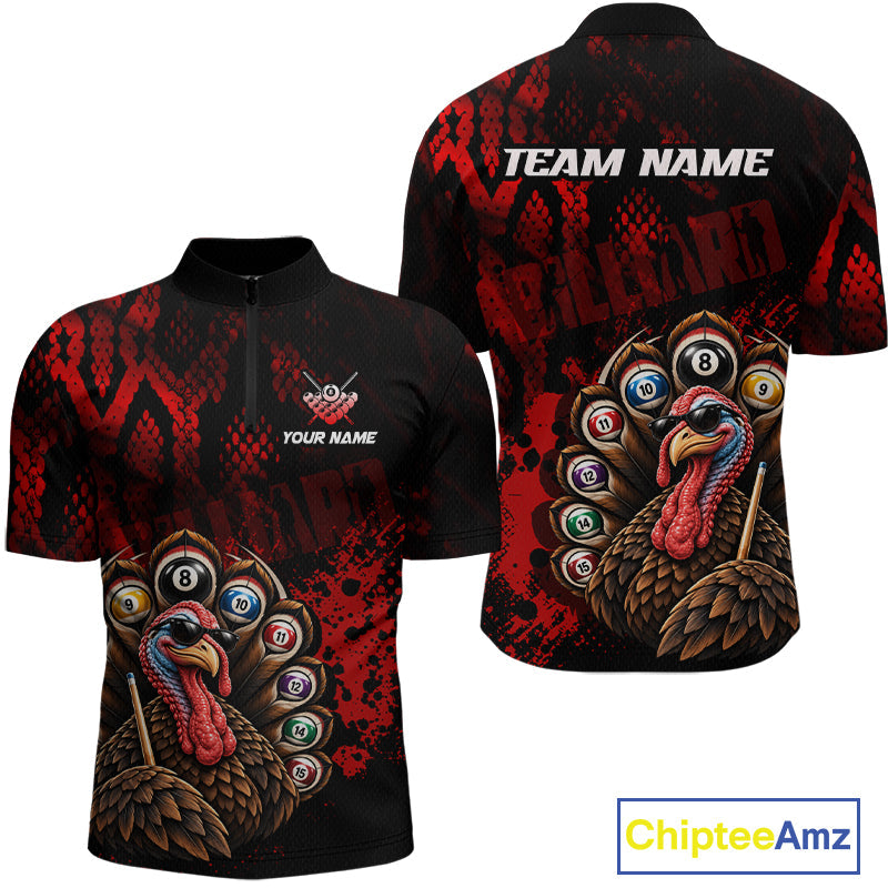 Custom Funny Turkey Billiard Shirts Red Billiard Pool Jersey