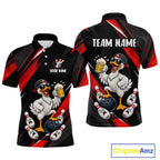 Black & Red Funny Duck Bowling Jersey Custom Bowling Shirt Polo & 1/4 Zip