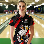Black & Red Funny Duck Bowling Jersey Custom Bowling Shirt Polo & 1/4 Zip