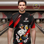Black & Red Funny Duck Bowling Jersey Custom Bowling Shirt Polo & 1/4 Zip