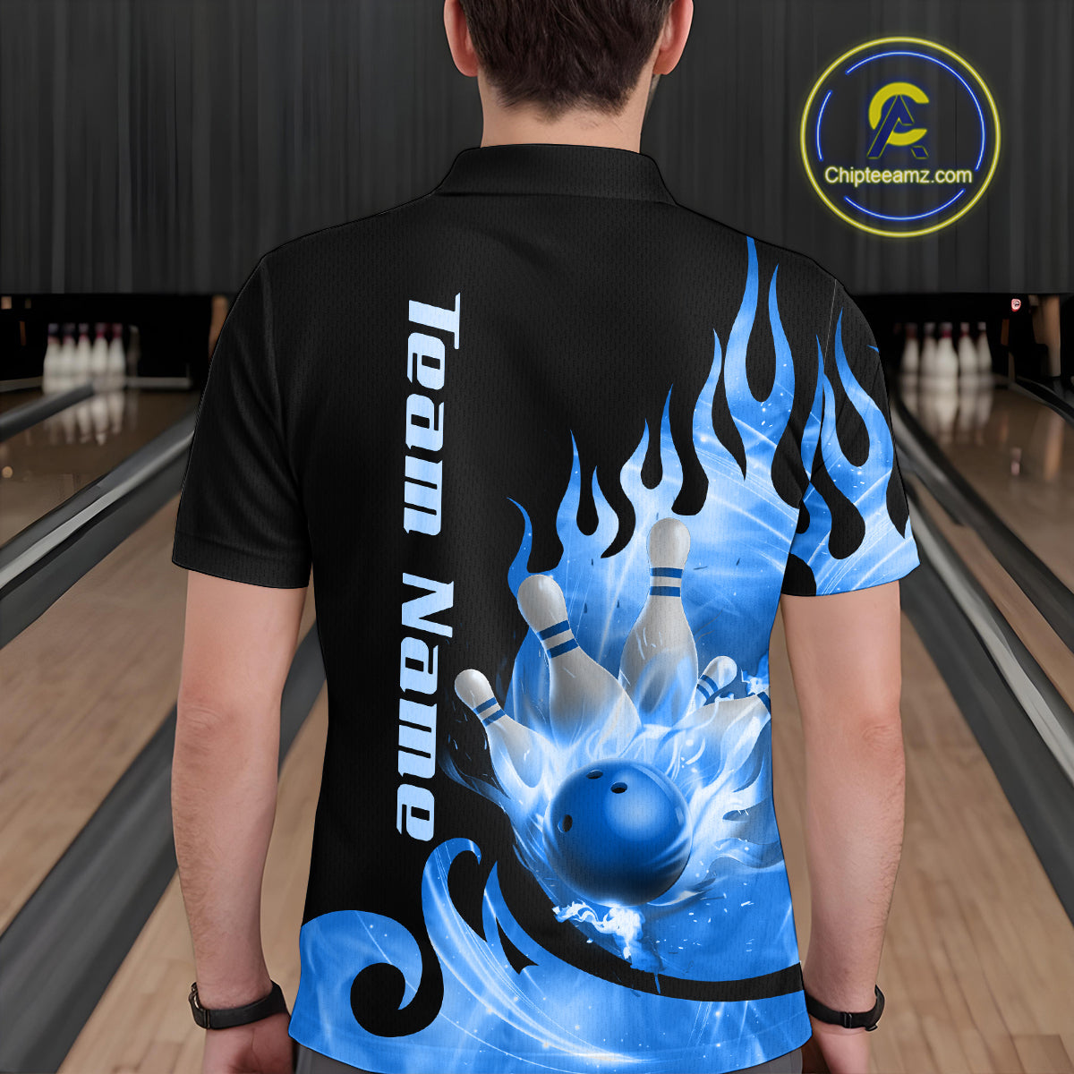 Blue Flame Bowling Team Shirt Bowling League Jersey Polo & 1/4 Zip Bowling Outfit