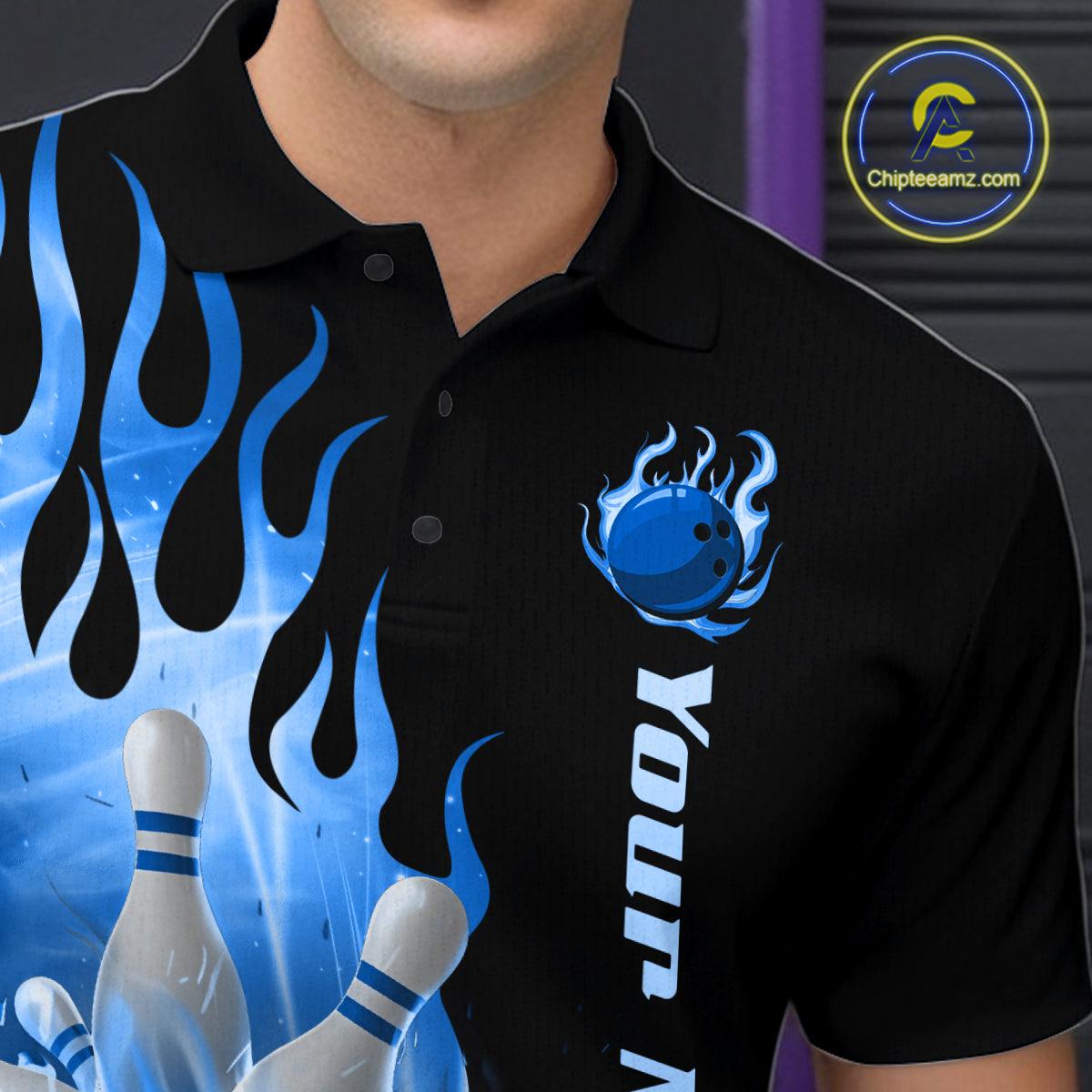 Blue Flame Bowling Team Shirt Bowling League Jersey Polo & 1/4 Zip Bowling Outfit
