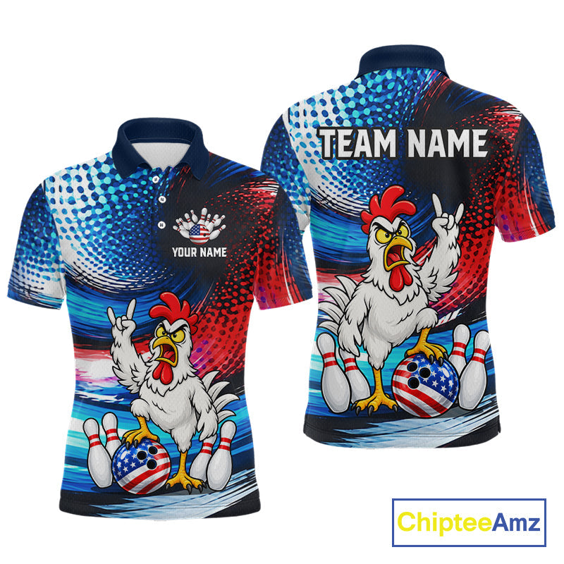 Custom American Flag Funny Chicken Bowling Shirts Bowling Jersey