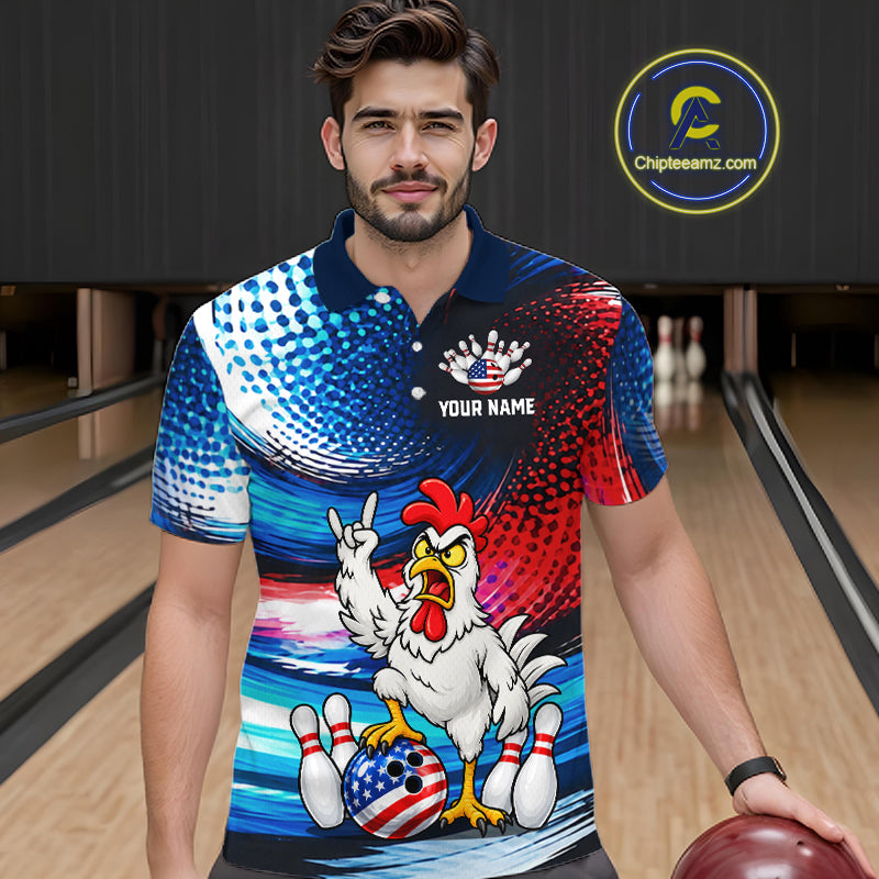 Custom American Flag Funny Chicken Bowling Shirts Bowling Jersey