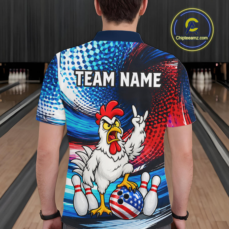 Custom American Flag Funny Chicken Bowling Shirts Bowling Jersey