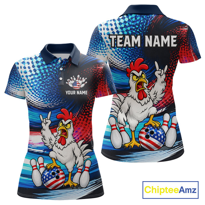 Custom American Flag Funny Chicken Bowling Shirts Bowling Jersey