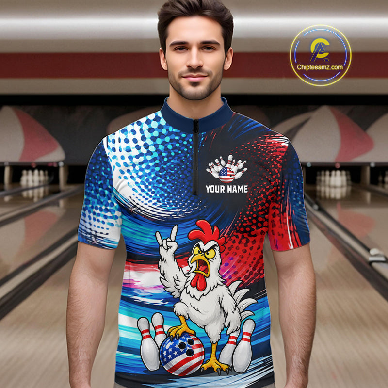 Custom American Flag Funny Chicken Bowling Shirts Bowling Jersey