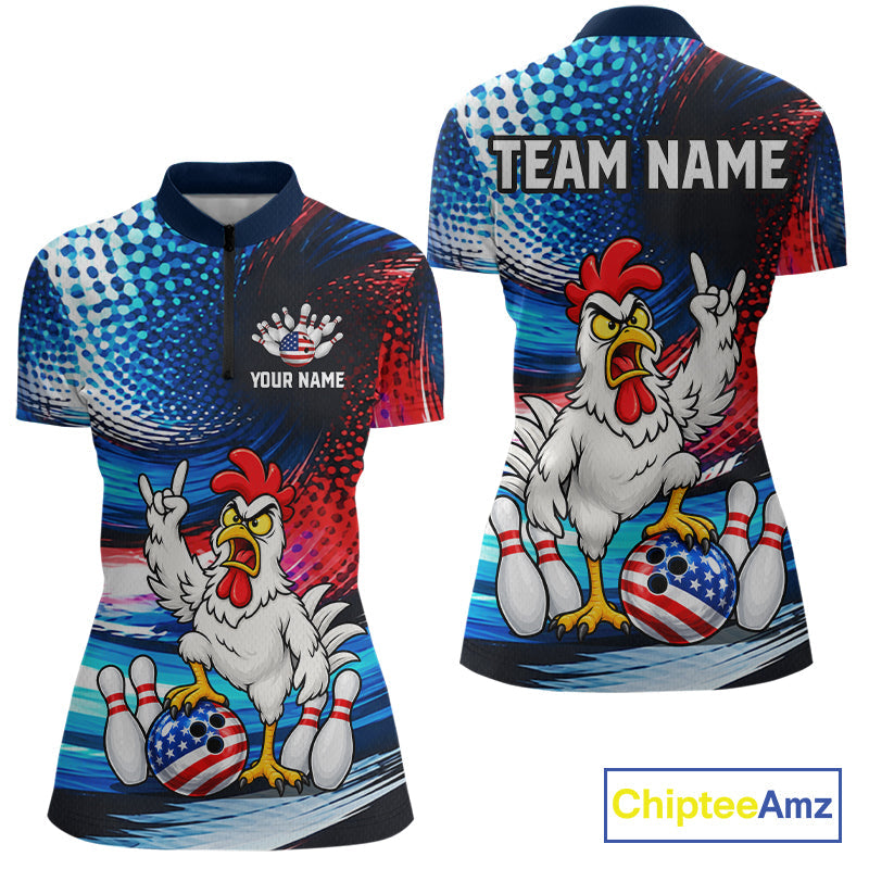 Custom American Flag Funny Chicken Bowling Shirts Bowling Jersey