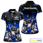 Custom Blue Funny Raccoon with Beer Bowling Shirts Bowling Jersey