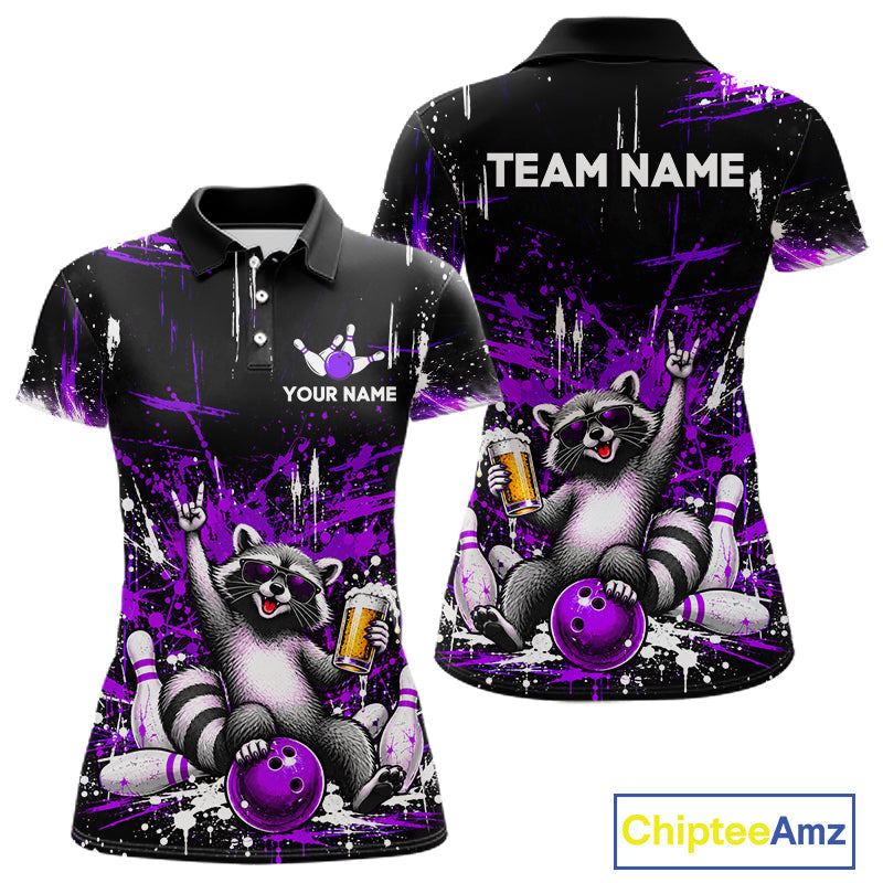 Custom Purple Funny Raccoon with Beer Bowling Shirts Bowling Jersey