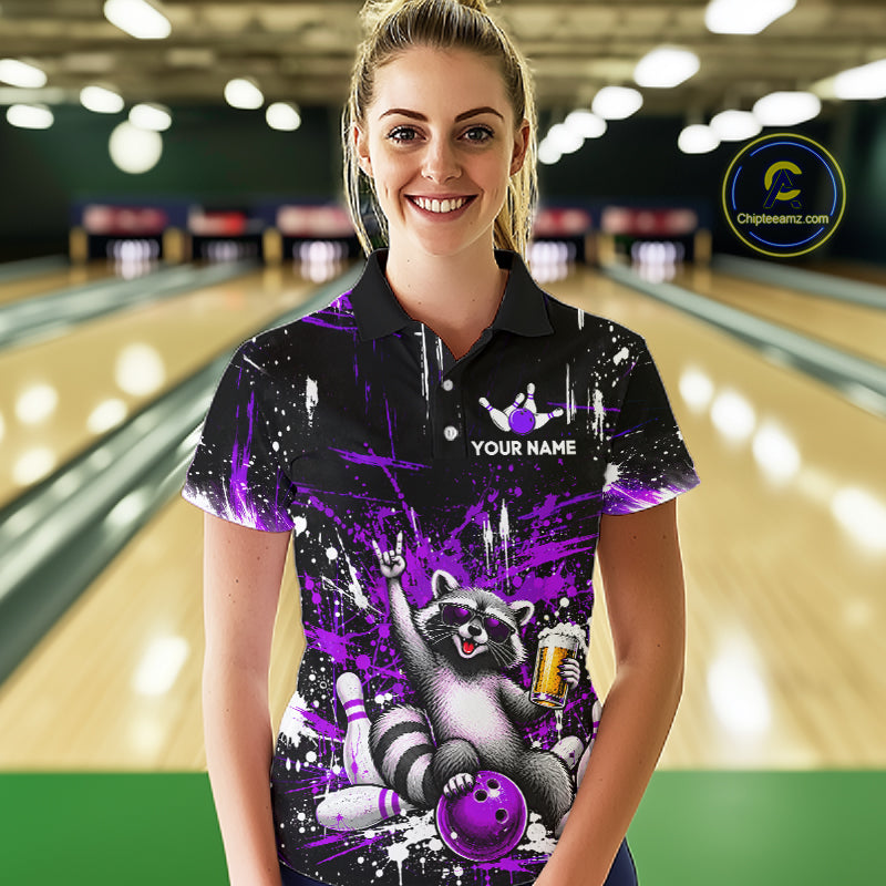 Custom Purple Funny Raccoon with Beer Bowling Shirts Bowling Jersey