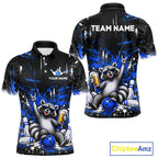 Custom Blue Funny Raccoon with Beer Bowling Shirts Bowling Jersey