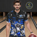 Custom Blue Funny Raccoon with Beer Bowling Shirts Bowling Jersey