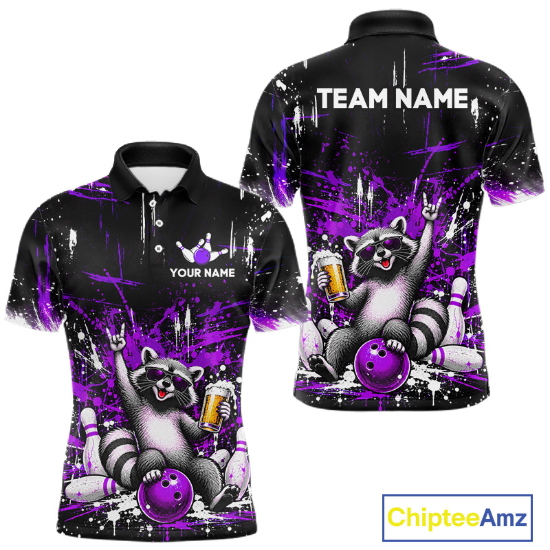 Custom Purple Funny Raccoon with Beer Bowling Shirts Bowling Jersey