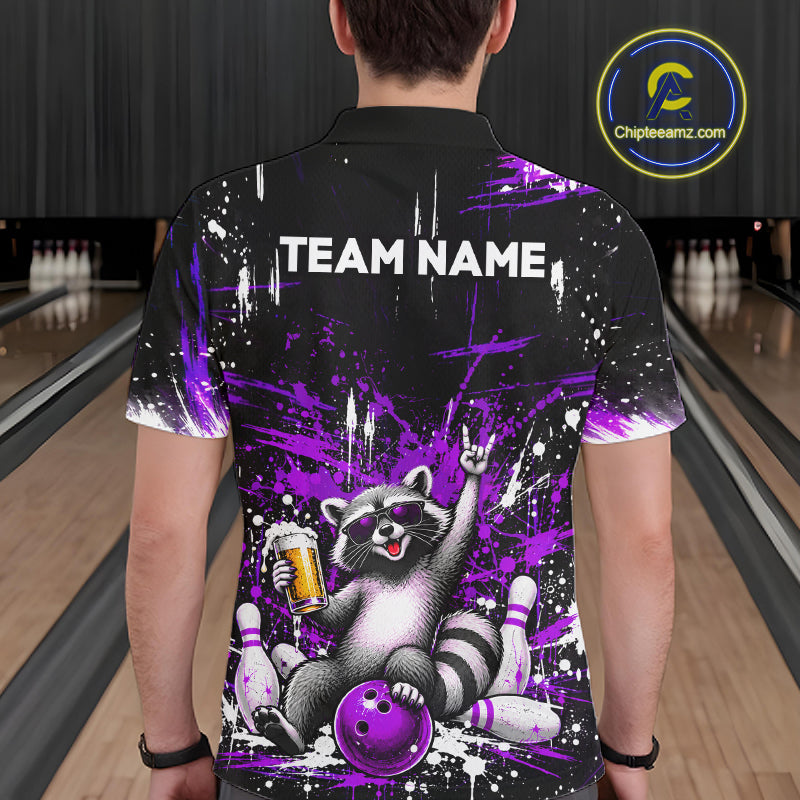 Custom Purple Funny Raccoon with Beer Bowling Shirts Bowling Jersey