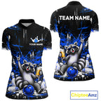 Custom Blue Funny Raccoon with Beer Bowling Shirts Bowling Jersey