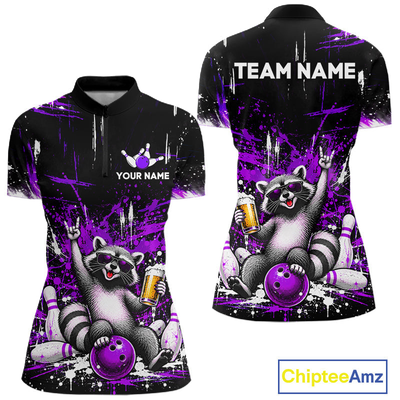 Custom Purple Funny Raccoon with Beer Bowling Shirts Bowling Jersey