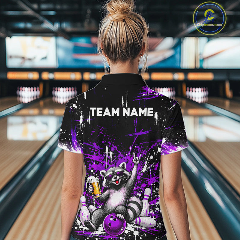 Custom Purple Funny Raccoon with Beer Bowling Shirts Bowling Jersey