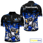 Custom Blue Funny Raccoon with Beer Bowling Shirts Bowling Jersey