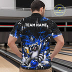 Custom Blue Funny Raccoon with Beer Bowling Shirts Bowling Jersey