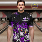Custom Purple Funny Raccoon with Beer Bowling Shirts Bowling Jersey