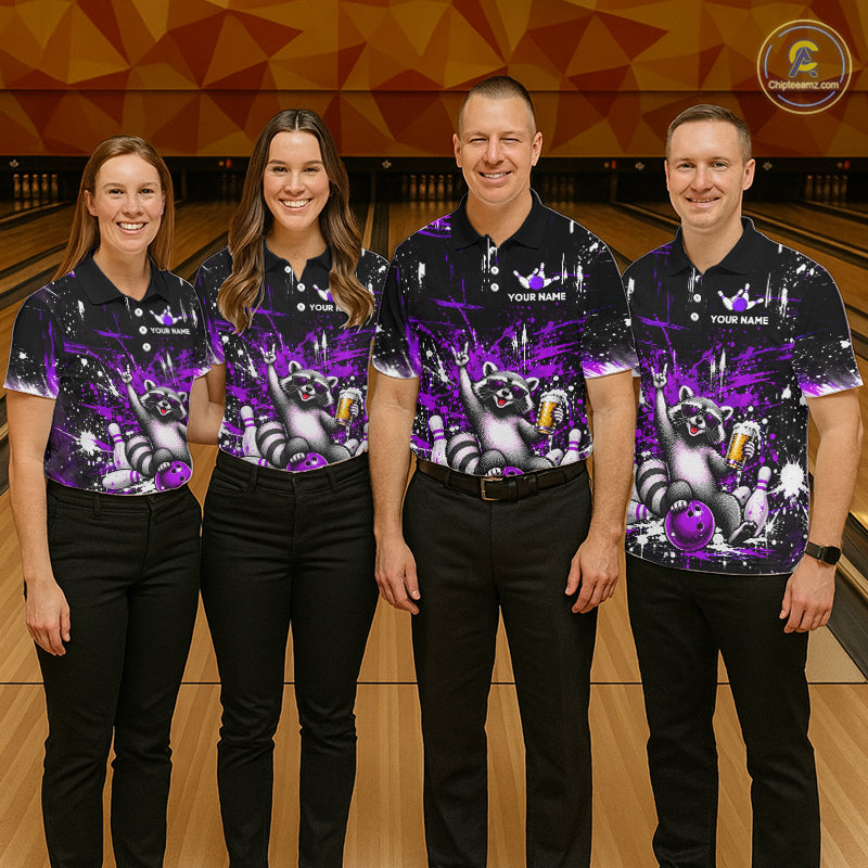 Custom Purple Funny Raccoon with Beer Bowling Shirts Bowling Jersey