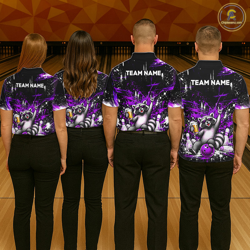 Custom Purple Funny Raccoon with Beer Bowling Shirts Bowling Jersey