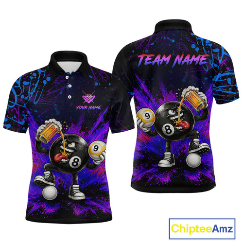 Custom Funny Beer Billiard Shirt 8 Ball & 9 Ball Billiard Jersey Pool Shirt Polo & 1/4 Zip