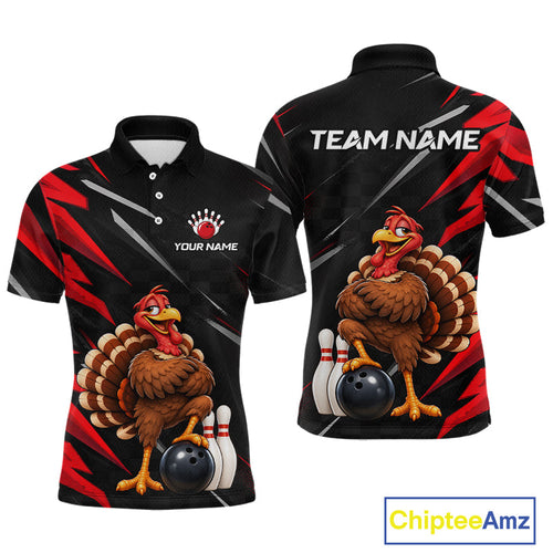 Custom Black & Red Funny Turkey Bowling Shirt Thanksgiving Bowling Jersey