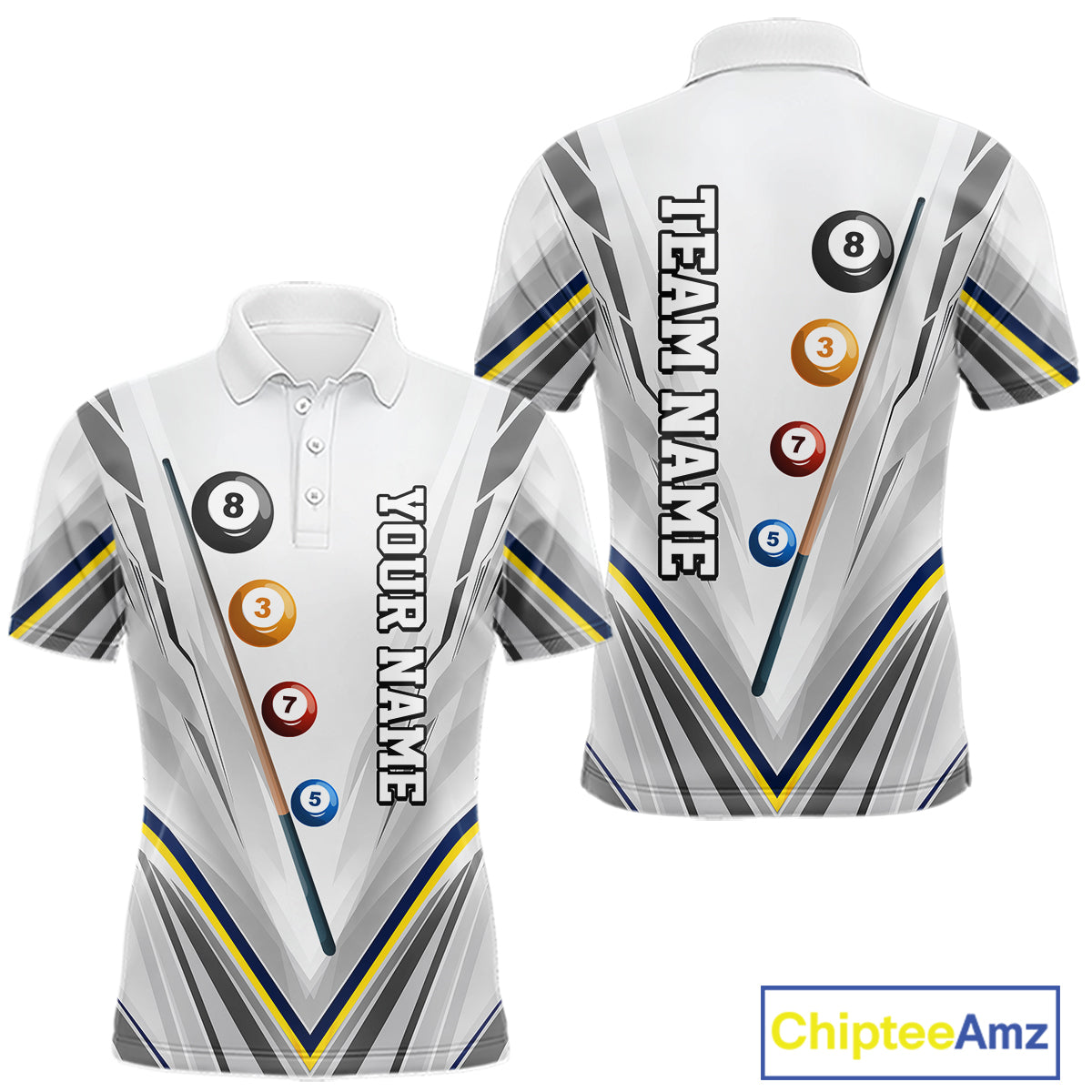 Custom Navy & Yellow Billiard Shirt 8 Ball Pool Billiard Jersey Polo & Quarter-Zip
