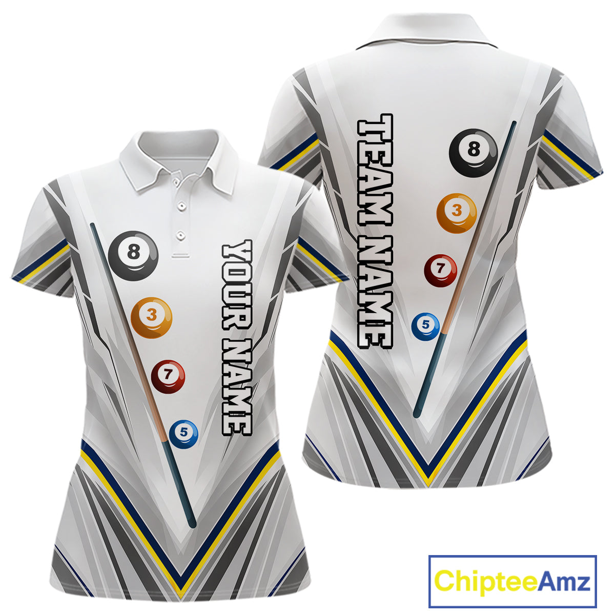 Custom Navy & Yellow Billiard Shirt 8 Ball Pool Billiard Jersey Polo & Quarter-Zip
