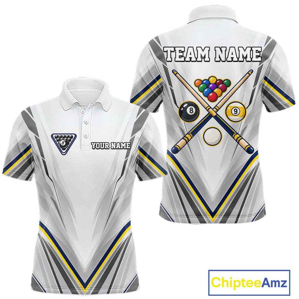 Custom Navy & Yellow Billiard Shirt 10 8 Ball & 9 Ball Pool Billiard Jersey Polo & Quarter-Zip