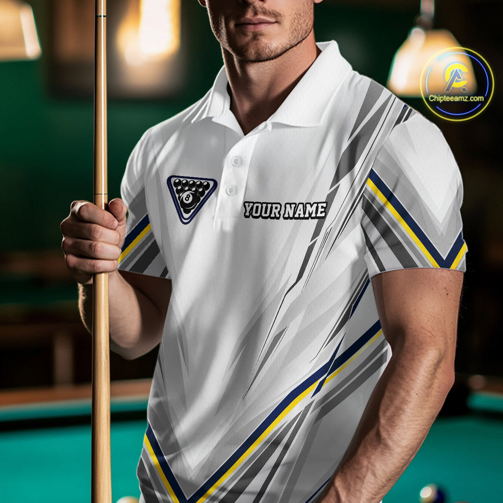 Custom Navy & Yellow Billiard Shirt 10 8 Ball & 9 Ball Pool Billiard Jersey Polo & Quarter-Zip
