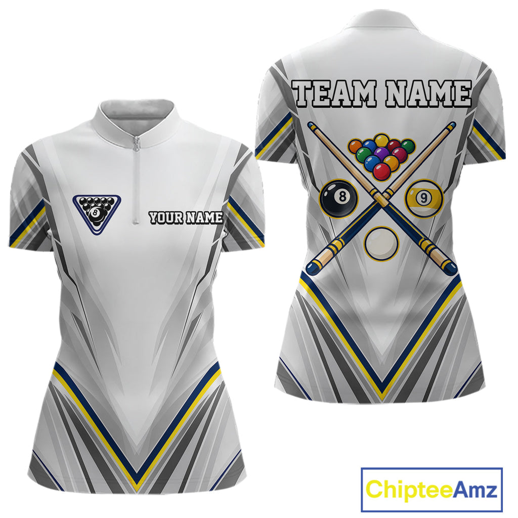 Custom Navy & Yellow Billiard Shirt 10 8 Ball & 9 Ball Pool Billiard Jersey Polo & Quarter-Zip